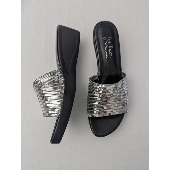 Nina Platform Sandals Size 8 Sequin Silver Metallic Y2K Chunky Sole Party Date - Picture 7 of 10